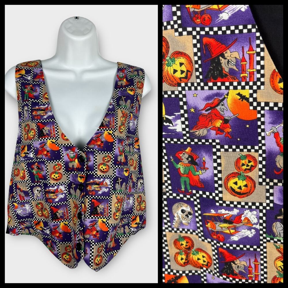 Vintage 111 Main Halloween Fall Patchwork Colorful Whimsical Vest Size large‎